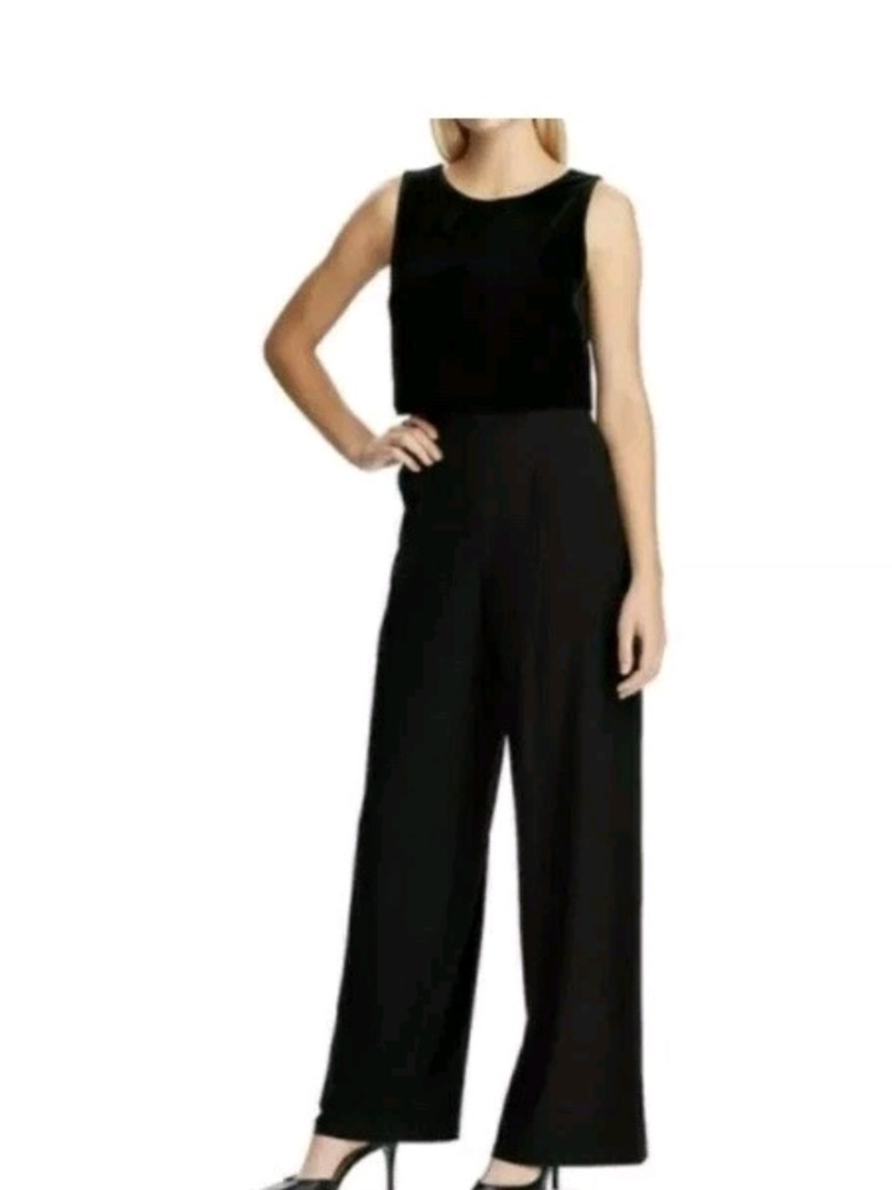 Chaps Sleeveless Velvet Top Black Wide-Leg Jumpsuit Worn Once Sz 6 Wedding Guest